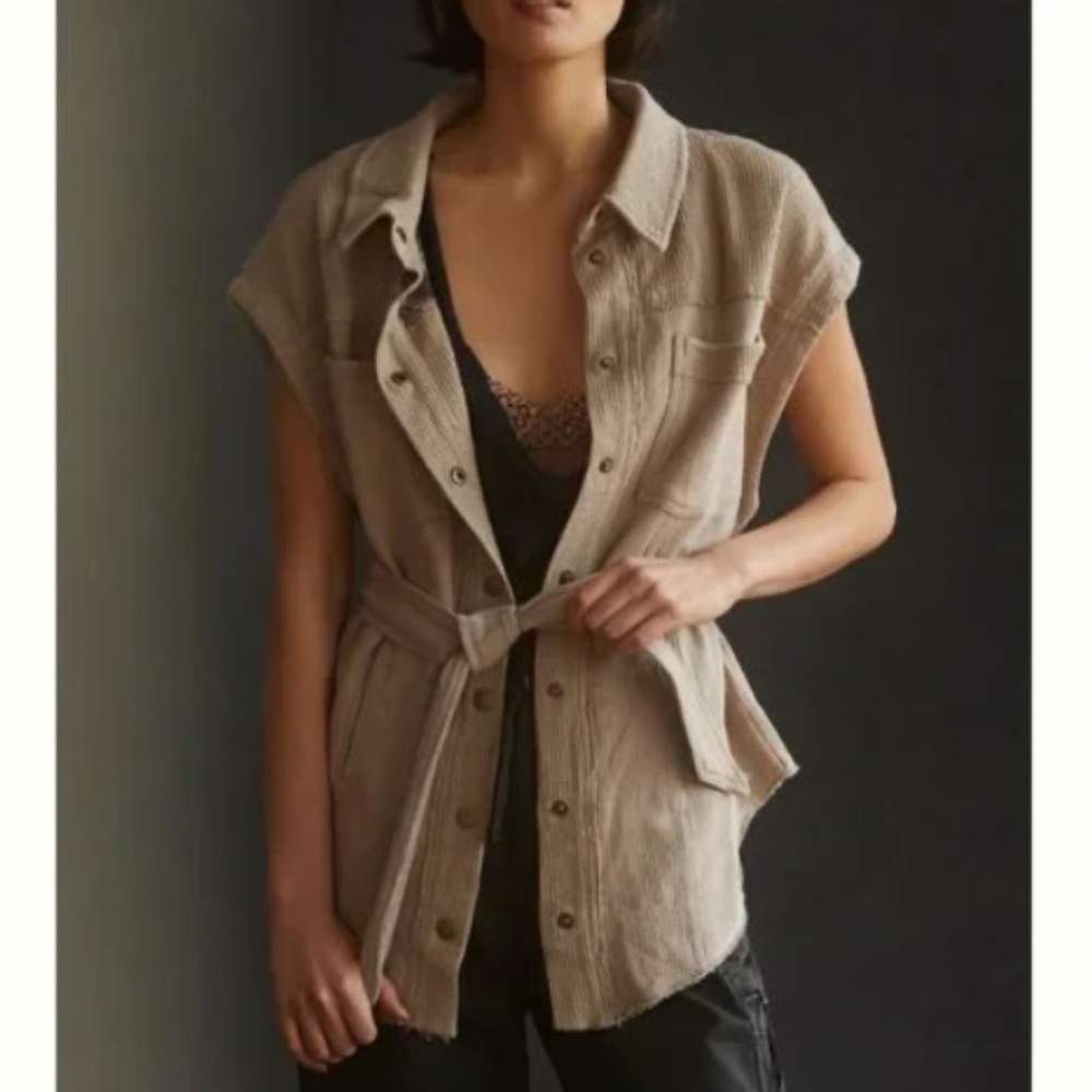 ANTHROPOLOGIE Pilcro Taupe Cotton Belted Vest